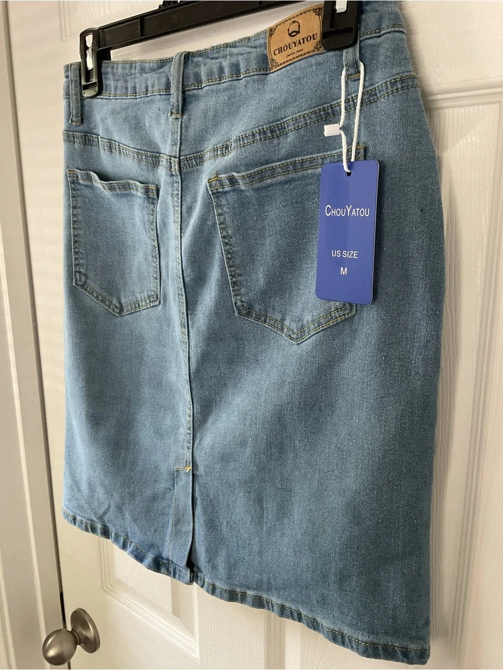 NWT ChouYatou Light Wash Stretch Denim Pencil Skirt Size M